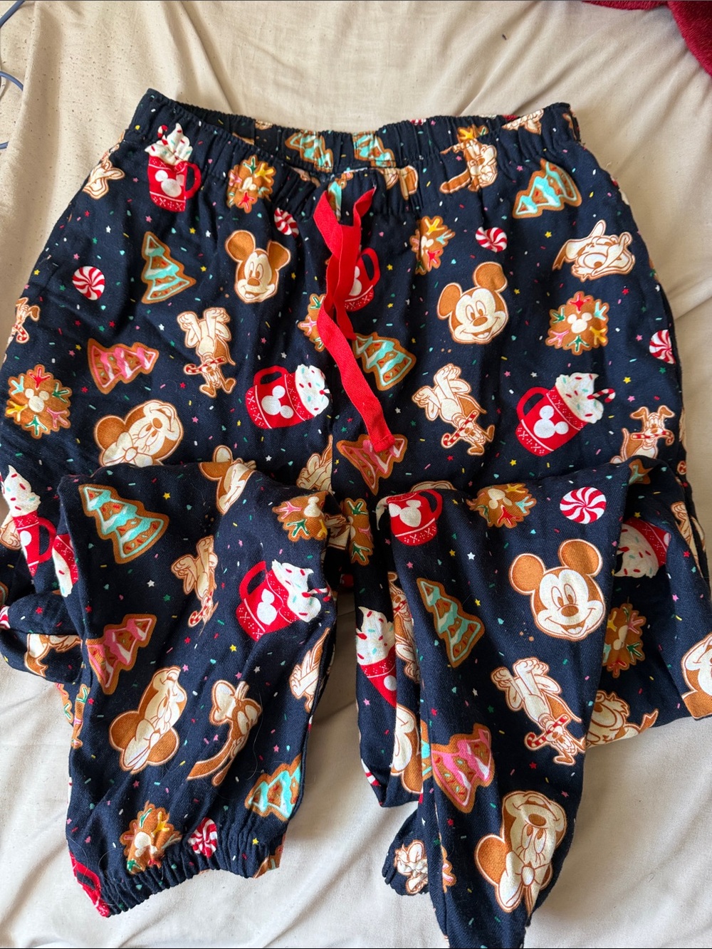 Old Navy Navy Mickey Mouse Holiday Print Pajama Pants with Red Drawstring